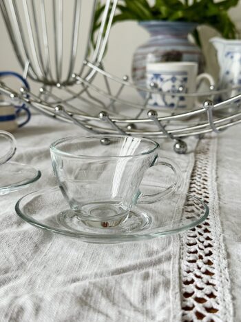 Vintage wavy glass organic shape coffee duo set from Pasabahce / 1 cup + 1 plate