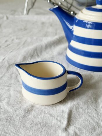 Small Vintage striped blue & white ceramic cream pitcher from Rington's England